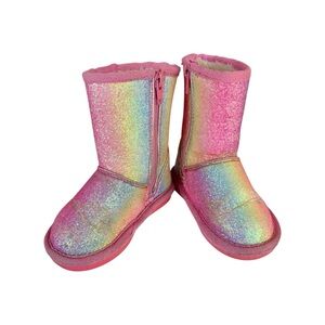 Harper Canyon Toddler Girls Size 5D Pink Glitter Faux Fur Lined Boots, Used